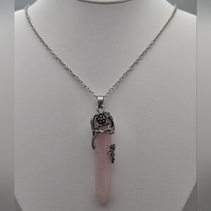 Hexagonal Pendant Healing Crystal Jewelry Silver Tone 20" Chain Chakra & Reiki